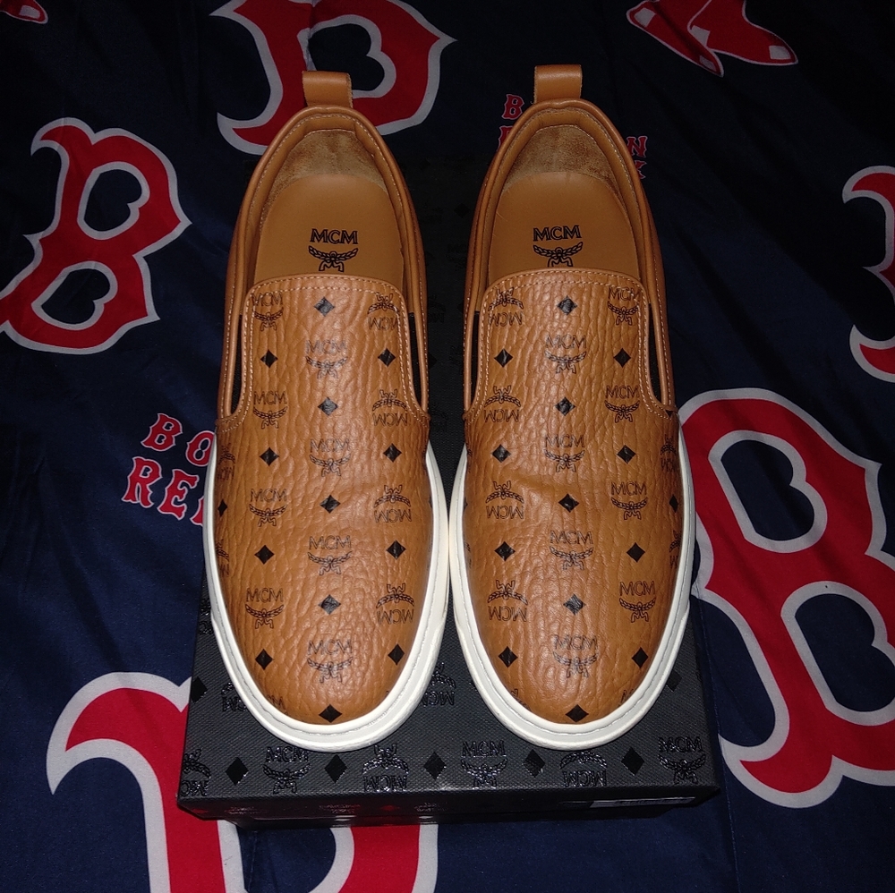 MCM cognac visetos slip on shoe